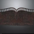 Architectural Symmetrical Metal Structure Featuring Curved Top Openwork Design And Red Black Mottled Texture
