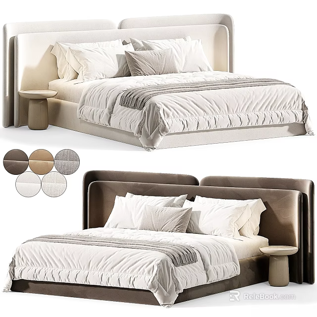 Double Bed With Multiple Color Options Headboard Design And Soft Bed Linens 3d model 