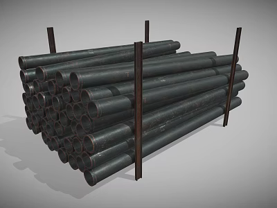 Neatly Stacked Black Steel Pipes On Metal Racks For Industrial Storage 3d model