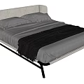 Modern Double Bed With Upholstered Headboard Gray Bedding And Black Metal Frame