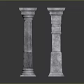 Two Stone Pillars With Fluted And Smooth Surface Architectural Design Elements