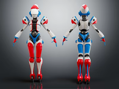 Red White Blue Humanoid Robot Models Front And Back View Mechanical Design 3d model