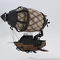 Steampunk Airship With Wooden Hull Large Grid Balloon And Metal Propellers