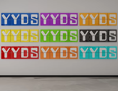 Colorful YYDS Letter Wall Hangings In Nine Grid On Wall 3d model