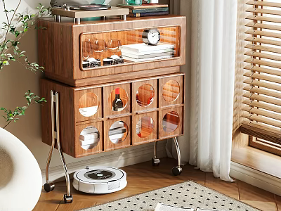 Wooden Storage Cabinet with Glass Doors Compartments for Wine Glasses Books Bottles and Metal Legs 3d model