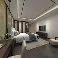 Modern Hotel Guest Room Interior With Bed TV Desk Chair And Carpet