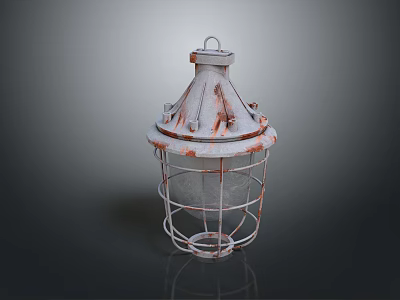 Industrial Rustic Furniture Lamp With Weathered Metal Cage And Handle Top 3d model