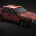 Red Rusty Vintage Compact Car With Rusted Body And Old Exterior