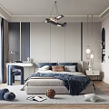 Kids Room Interior Design With Airplane Chandelier Blue Bed Study Desk And Stuffed Toys
