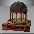 Classical Dome Architectural Component With Gray Tiles Yellow Stripes Red Arches Columns And Greek Patterns