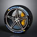 BMW Car Wheel With Michelin Tire Yellow Brake Caliper Checker Pattern