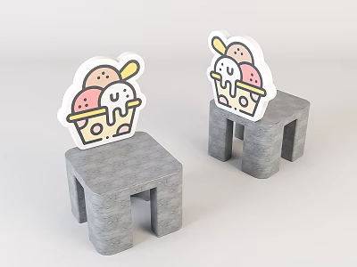 Cute Kids' Chairs With Cartoon Ice Cream Patterns And Gray Design 3d model
