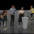 Group of People in Action with White Pedestal Riding Bicycle Using Tablet and Talking
