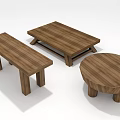 Wooden Stools In Different Shapes Including Rectangular And Round With Natural Wood Grain 3d model