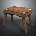 Vintage Wooden Stool With Rustic Design And Metal Accents On Seat