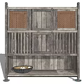 Rustic Wooden Entryway Side Cabinet with Grid Doors and Lower Shelf Basket