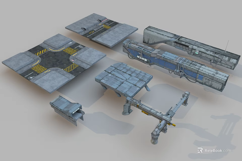 Industrial Scenery Components With Gray Metal Platforms Yellow Markings And Structural Parts 3d model 
