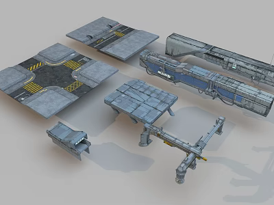 Industrial Scenery Components With Gray Metal Platforms Yellow Markings And Structural Parts 3d model