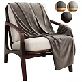 Modern Accent Chair With Wooden Armrests Light Cushion And Gray Blanket