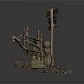 Ancient Catapult Construction With Wooden Frames Stones And Ropes 3d model