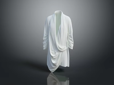White Robe with Drapped Folds Stand Collar Long Sleeves on Gray Gradient Reflective Surface 3d model