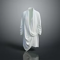 White Robe with Drapped Folds Stand Collar Long Sleeves on Gray Gradient Reflective Surface