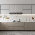 Modern Kitchen Interior Design With Gray Cabinets Marble Countertop And Range Hood 3d model