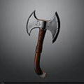 Medieval Weapon Axe With Metal Double Bladed Head And Red Wrapped Handle Sharp Edges
