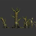 Various Form Cactus and Succulent Plants 3D Rendered Display with Different Shapes on Gray Surface