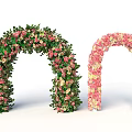 Two Charming Garden Flower Arches With Green Leaves Pink And Yellow Blooms