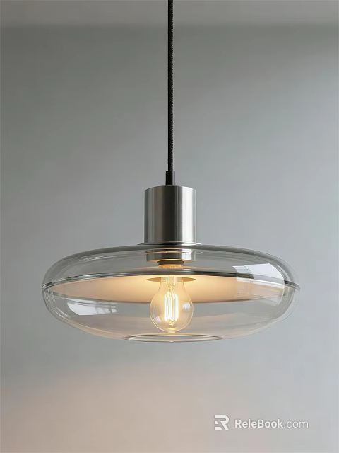 Modern Pendant Light With Clear Glass Shade Metal Top And Edison Bulb Design 3d model 