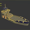 Blue Roofed Water Transport Vessel With Staircase Deck Pool Area And Red Lifebuoys