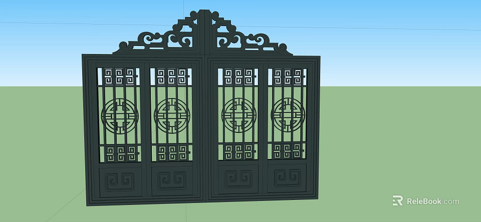 Chinese Style Gate With Intricate Carvings Traditional Grille And Circular Motifs 3d model 