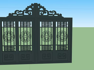 Chinese Style Gate With Intricate Carvings Traditional Grille And Circular Motifs 3d model