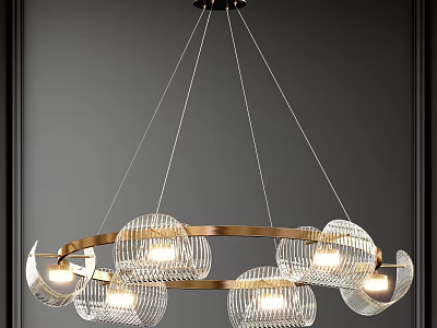 Modern Chandelier With Golden Circular Frame And Transparent Spherical Lampshades For Home Decor 3d model