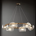 Modern Chandelier With Golden Circular Frame And Transparent Spherical Lampshades For Home Decor