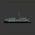 Turquoise Model Ship With Small Flag Windows And Wavy Base On Dark Background