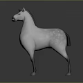 Realistic White Horse 3D Model with Black Mane and Spotted Coat