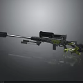 Modern Tactical Sniper Rifle With Scope Bipod Black Green Silver