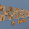 Decorative Woven Pattern Background Wall With Gray And Wooden Square Tiles Design 3d model