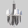 Elegant Modern Chandelier With White Lampshades Gold Metal Frame And Hanging Crystal Chains