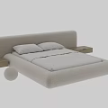 Modern Double Bed With Upholstered Headboard Bedside Tables White Sheets And Pillows 3d model