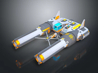 Futuristic Cosmic Spacecraft With Dual Thrusters Central Cockpit And Metallic Module Structure 3d model