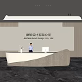 Modern Front Desk Reception In Architectural Design Company With Receptionist And Marble Floor