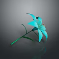 Blue Lily Plant with Green Stem and Leaves on Dark Background with Reflection