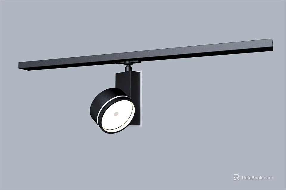 Black Track Mounted Round Head Adjustable Modern Track Spotlight with White Light 3d model