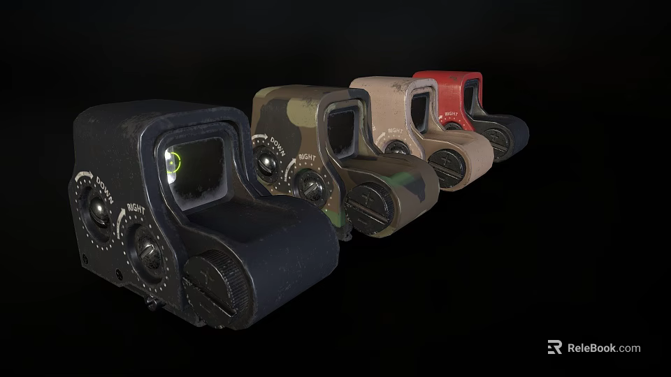Multiple Tactical Scopes In Various Colors With Illuminated Lens And Controls 3d model 