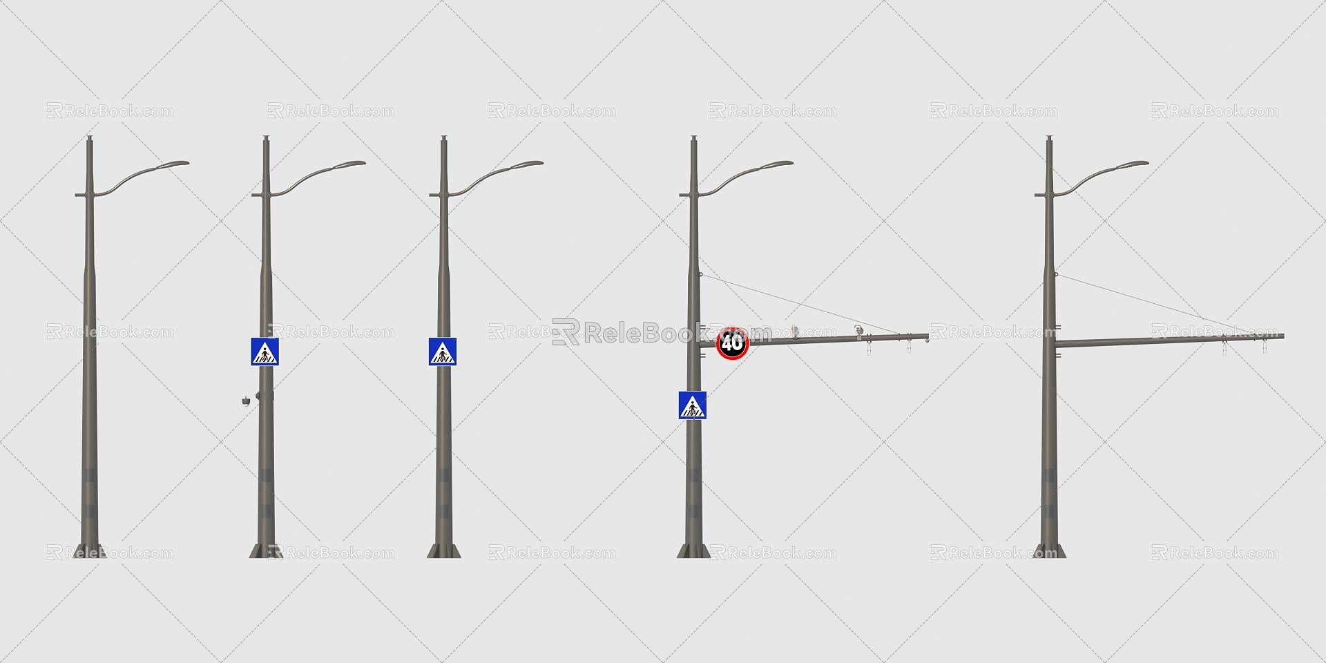 Municipal road smart light pole multi-pole integration 3d model