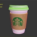 Starbucks Disposable Paper Cup With White Lid Brown Sleeve And Green Logo
