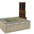 Tree Planter With Stone Base And Decorative Tower Featuring Stained Glass Panels